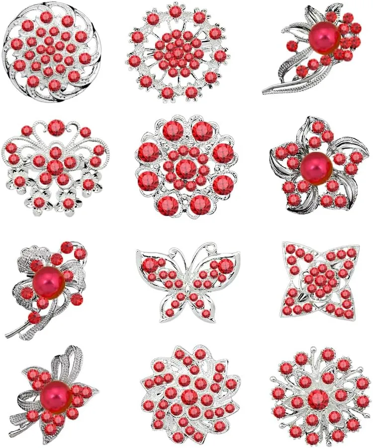 12pcs Lot Crystal Rhinestone Wedding Brooches Pins Bouquet Flowers