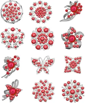 12pcs Lot Crystal Rhinestone Wedding Brooches Pins Bouquet Flowers