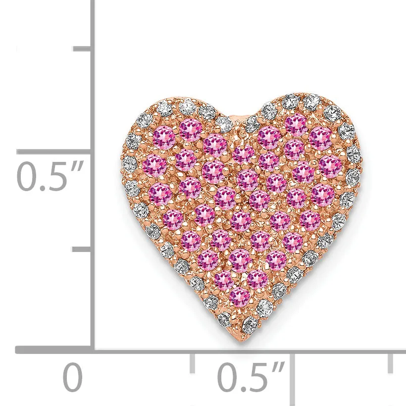 14k Rose Gold Diamond Pink Sapphire Vintage Heart Chain Slide