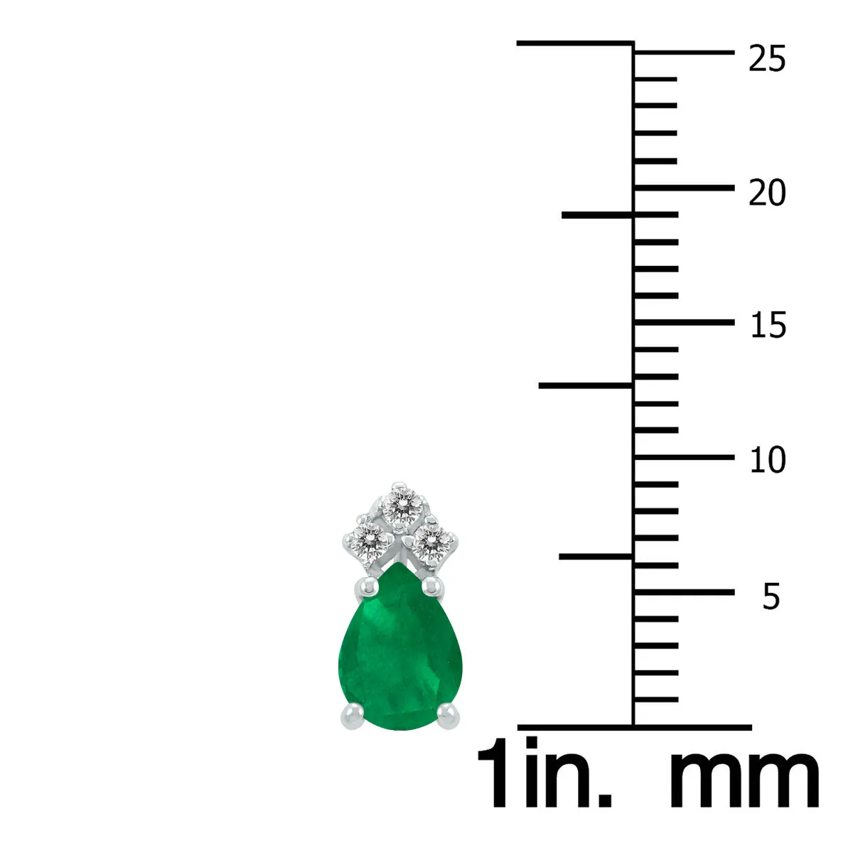 14K White Gold 5X3Mm Pear Emerald And Three Stone Diamond Earrings