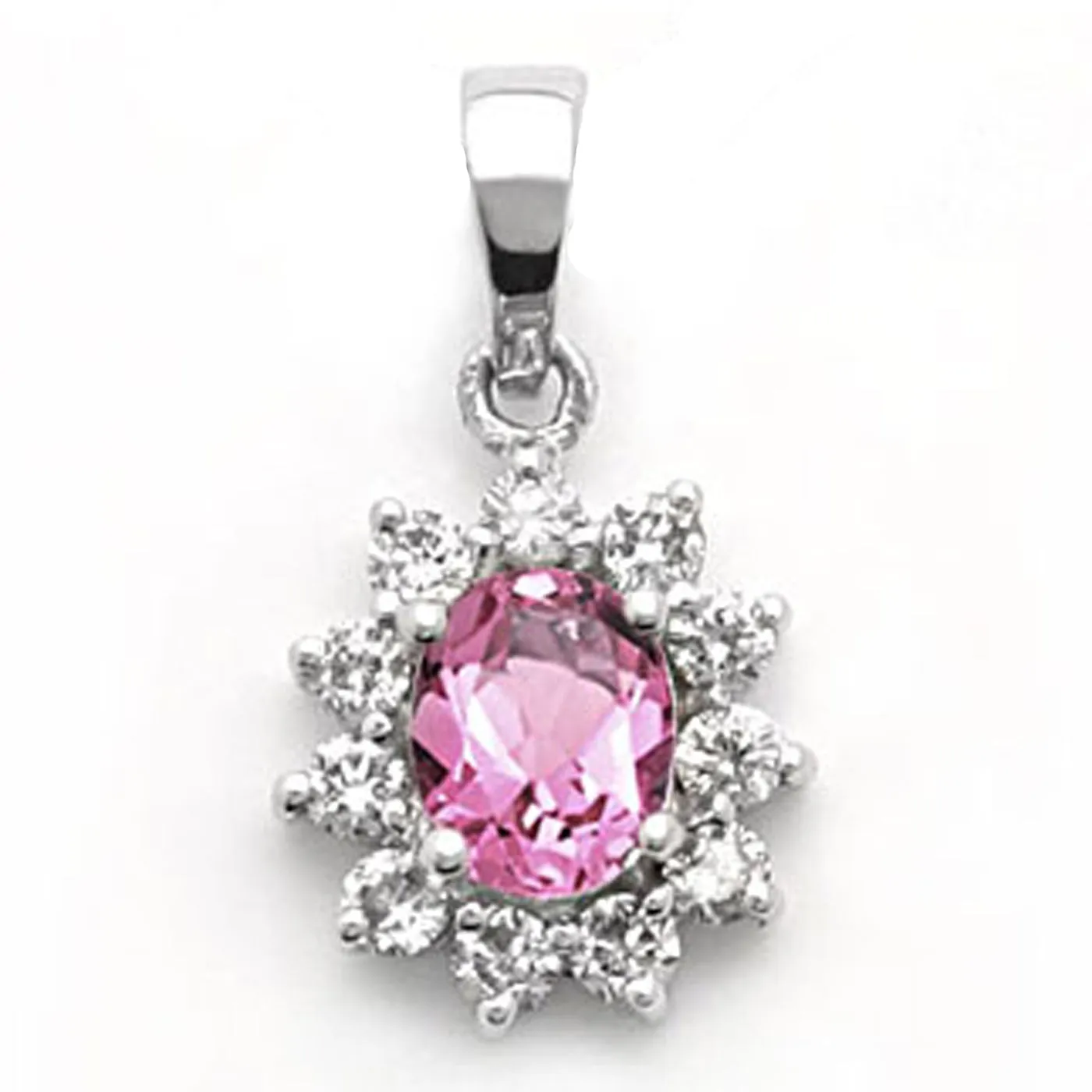 14k White Gold Pink Sapphire and Diamond Flower Pendant