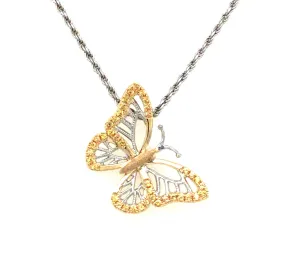 14K Yellow & White Yellow Sapphire Butterfly Pendant