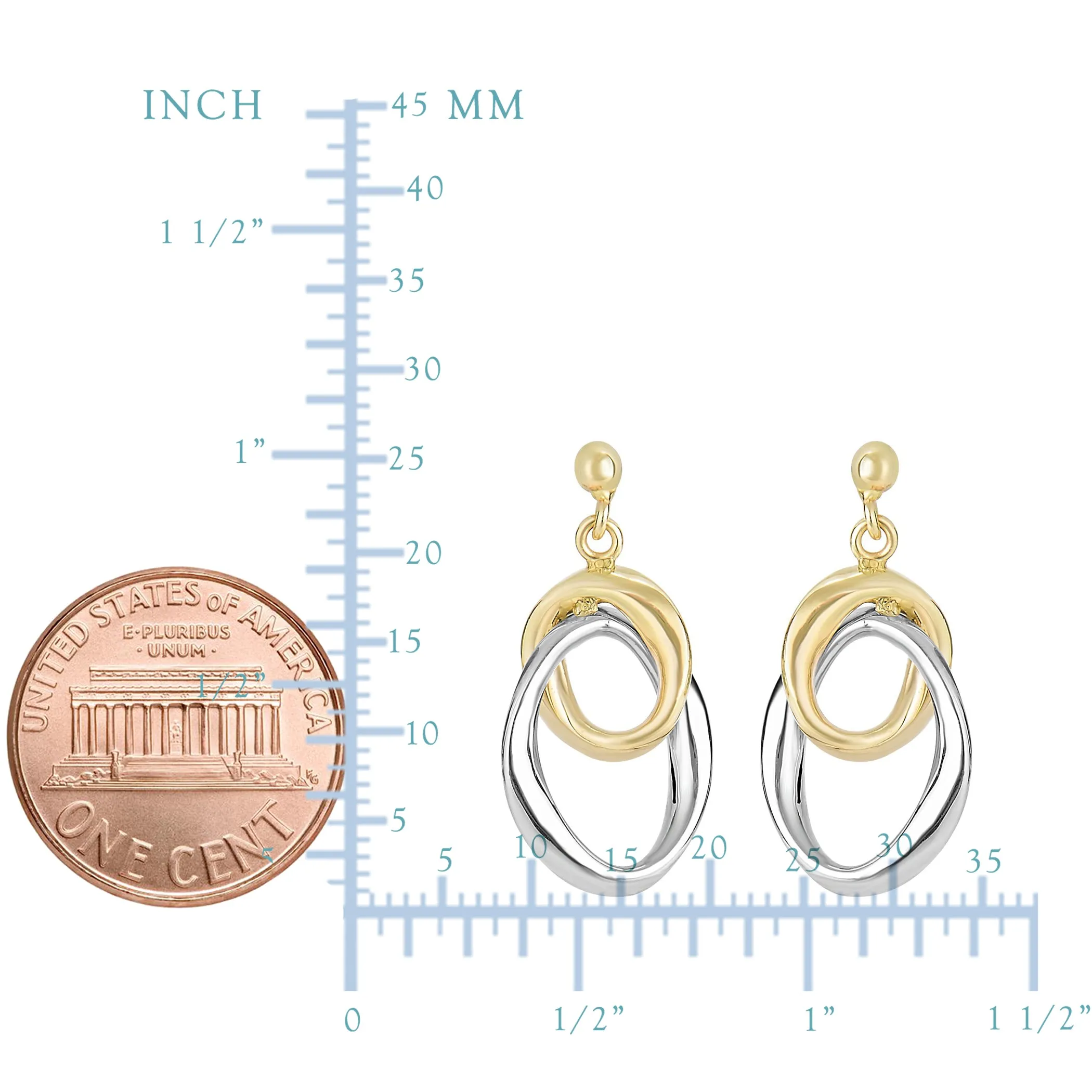 14K Yellow And White Gold Hanging Oval Earrings