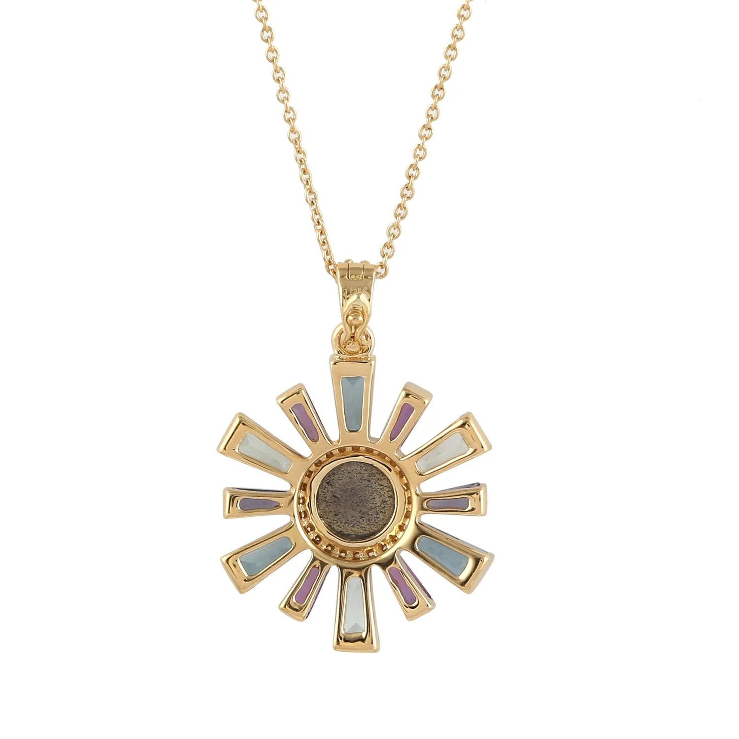 18k Yellow Gold Tapered Baguette Topaz Aquamarine Multiple Gemstone Pendant Chain Necklace