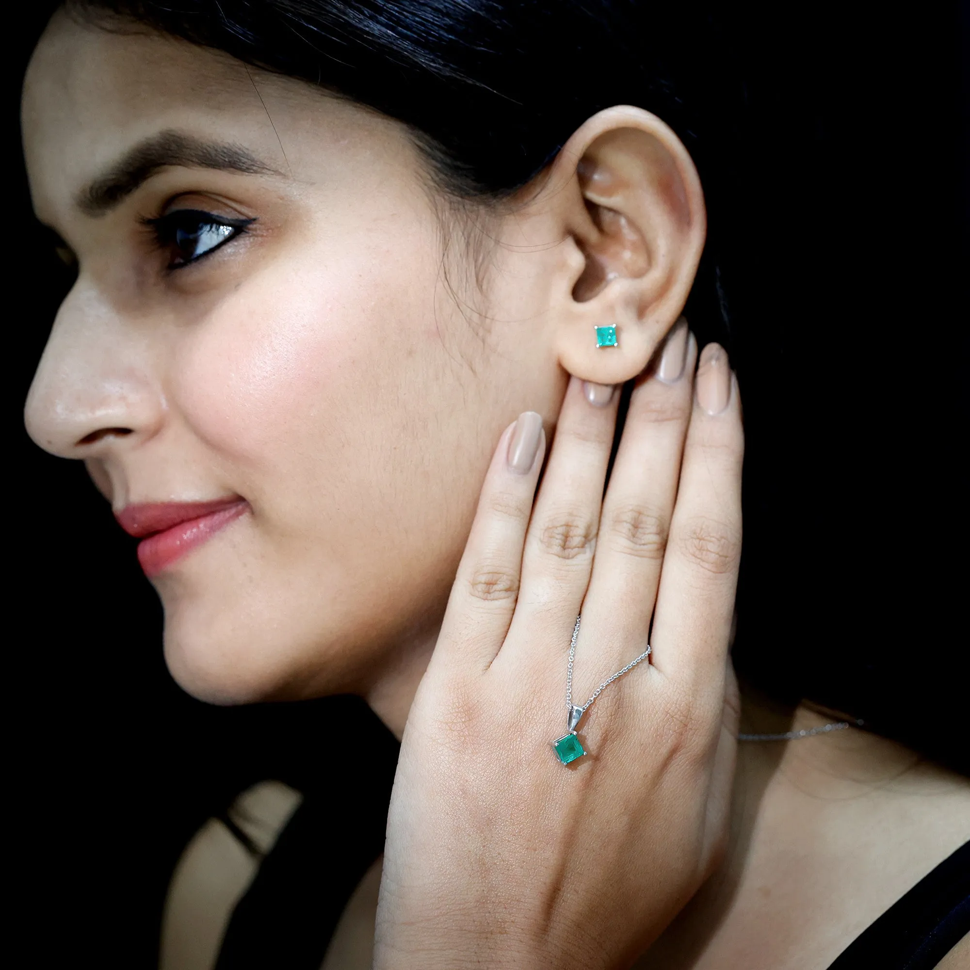 2 CT Princess Cut Emerald Solitaire Jewelry Set