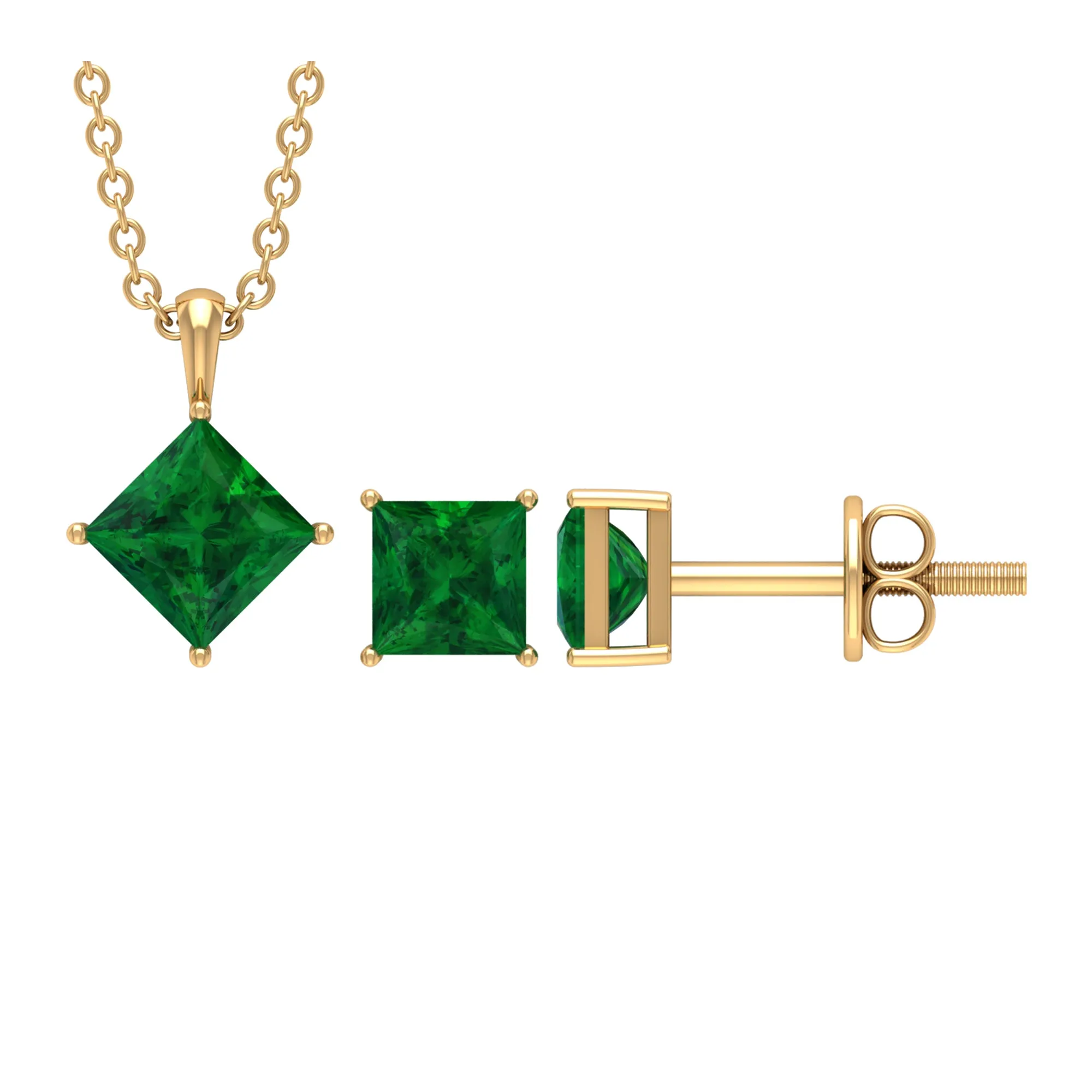 2 CT Princess Cut Emerald Solitaire Jewelry Set