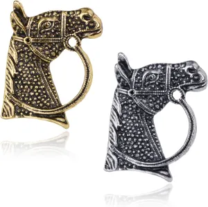 2Pcs Vintage Big Horse Head Pin Brooches for Men Women Race Horse Badge Lapel Pin Equestrian Big Horse Animal Art Jewelry Punk Style Western Accessories