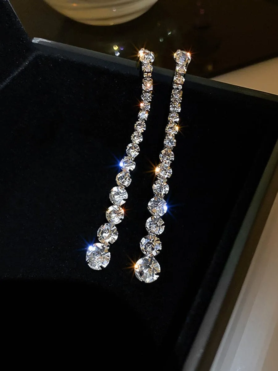 925 Silver Needle Rhinestone Earrings Long MSE092404