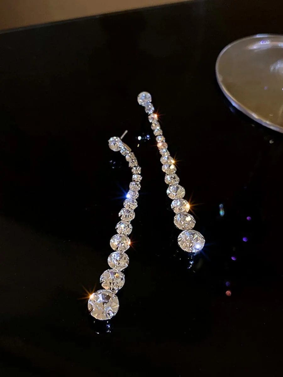 925 Silver Needle Rhinestone Earrings Long MSE092404