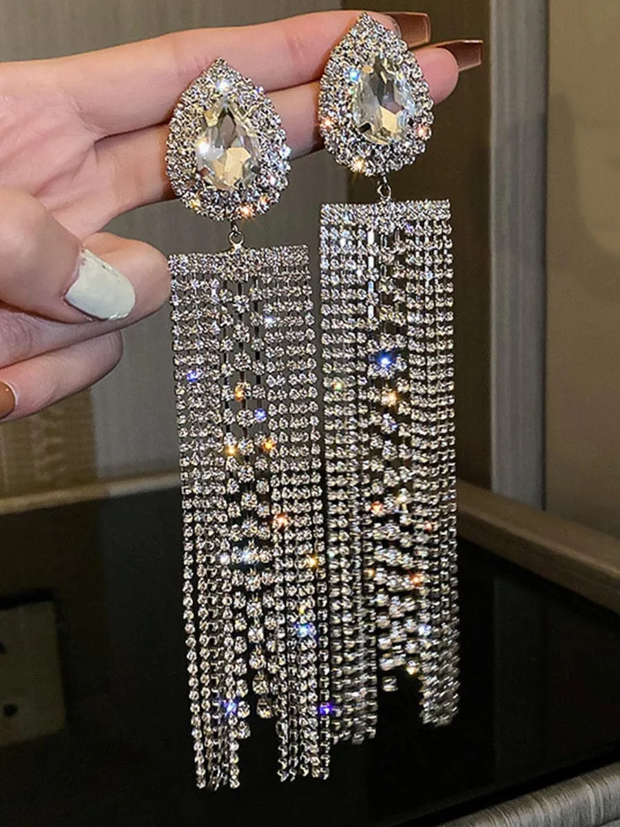 925 Silver Needle Waterdrop Tassel Earrings MSE100705