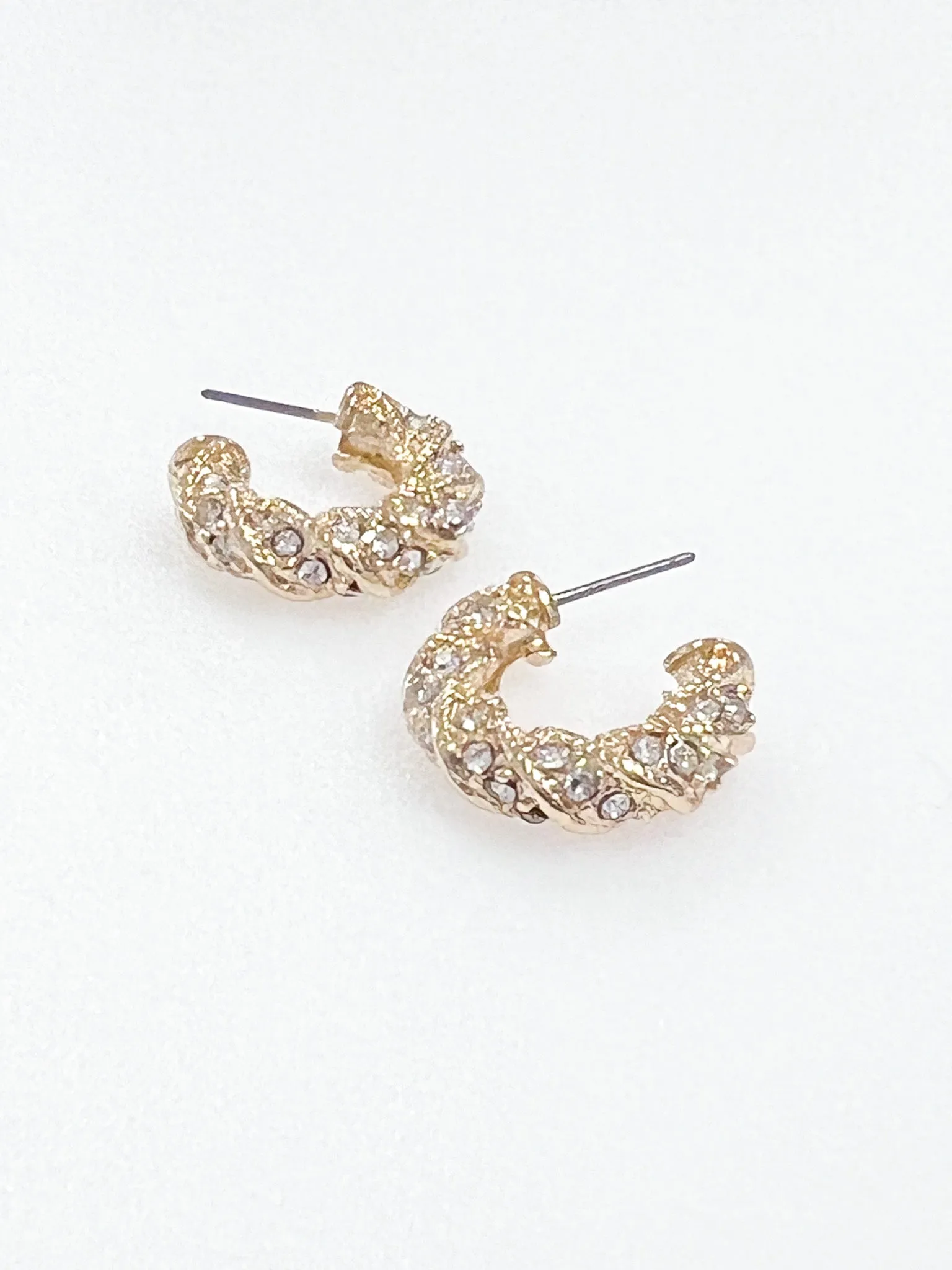 Addilyn - Rhinestone Twisted Gold Hoops