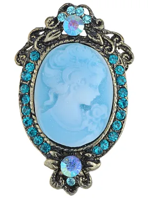 Alilang Womens Silver Clear Crystal Rhinestones Grey Blue Vintage Antique Cameo Lady Brooch Pin