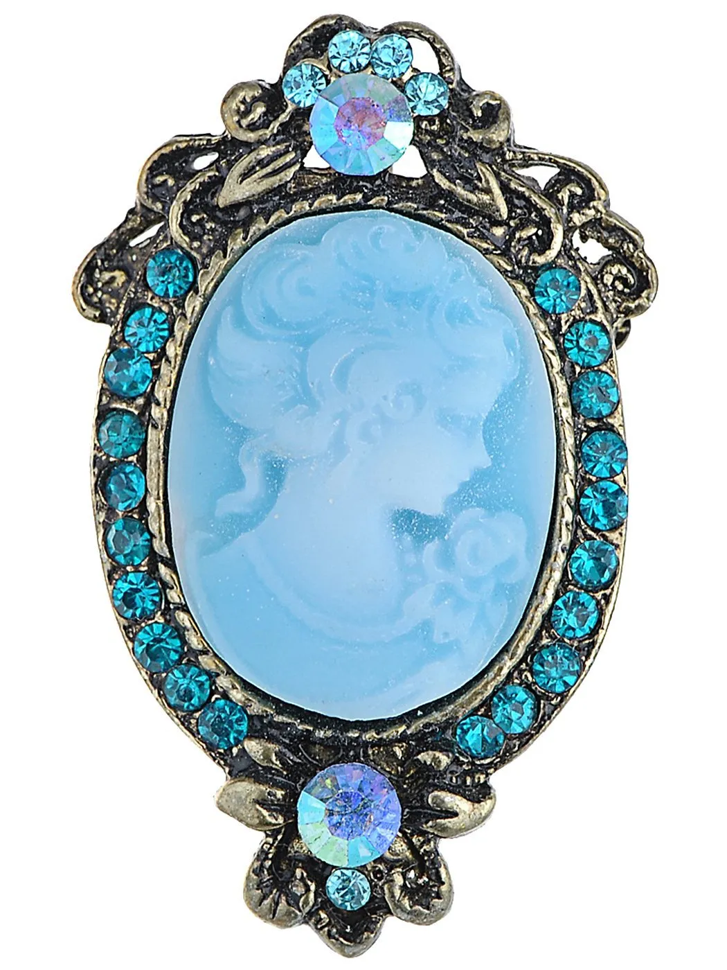 Alilang Womens Silver Clear Crystal Rhinestones Grey Blue Vintage Antique Cameo Lady Brooch Pin