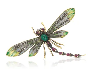 Antique Art Nouveau Plique-à-Jour Dragonfly Brooch