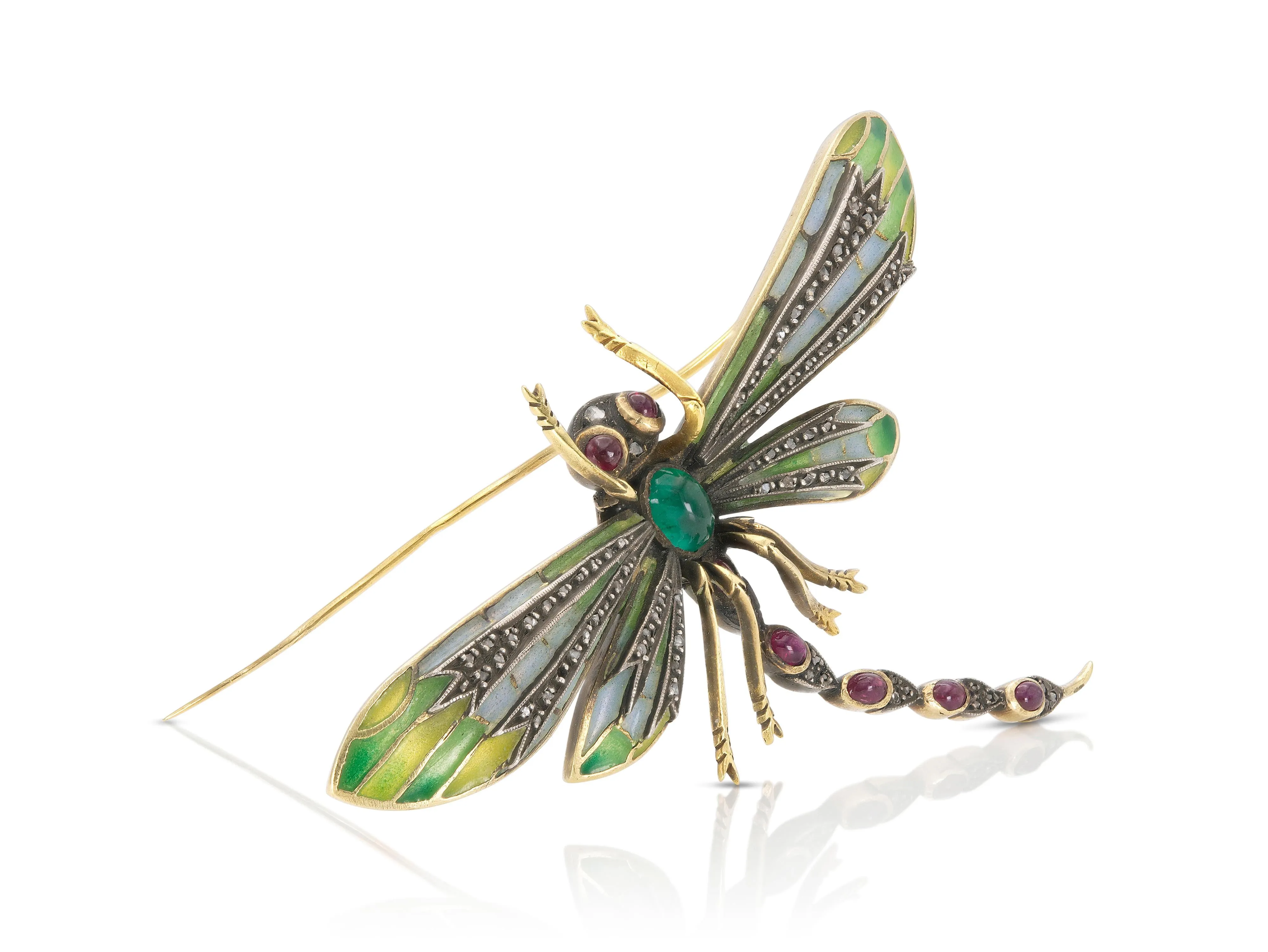 Antique Art Nouveau Plique-à-Jour Dragonfly Brooch