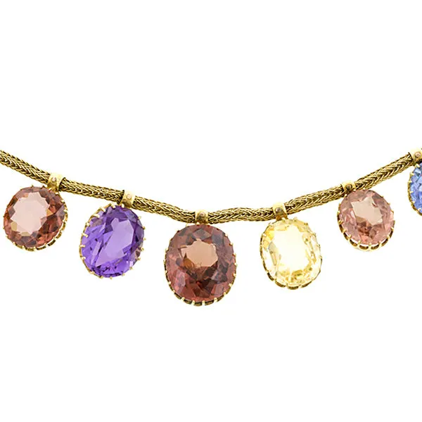 Antique Gem Pendant Fringe Necklace