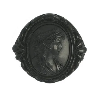 Antique Whitby Jet Carved Oval Victorian Jet Large Brooch