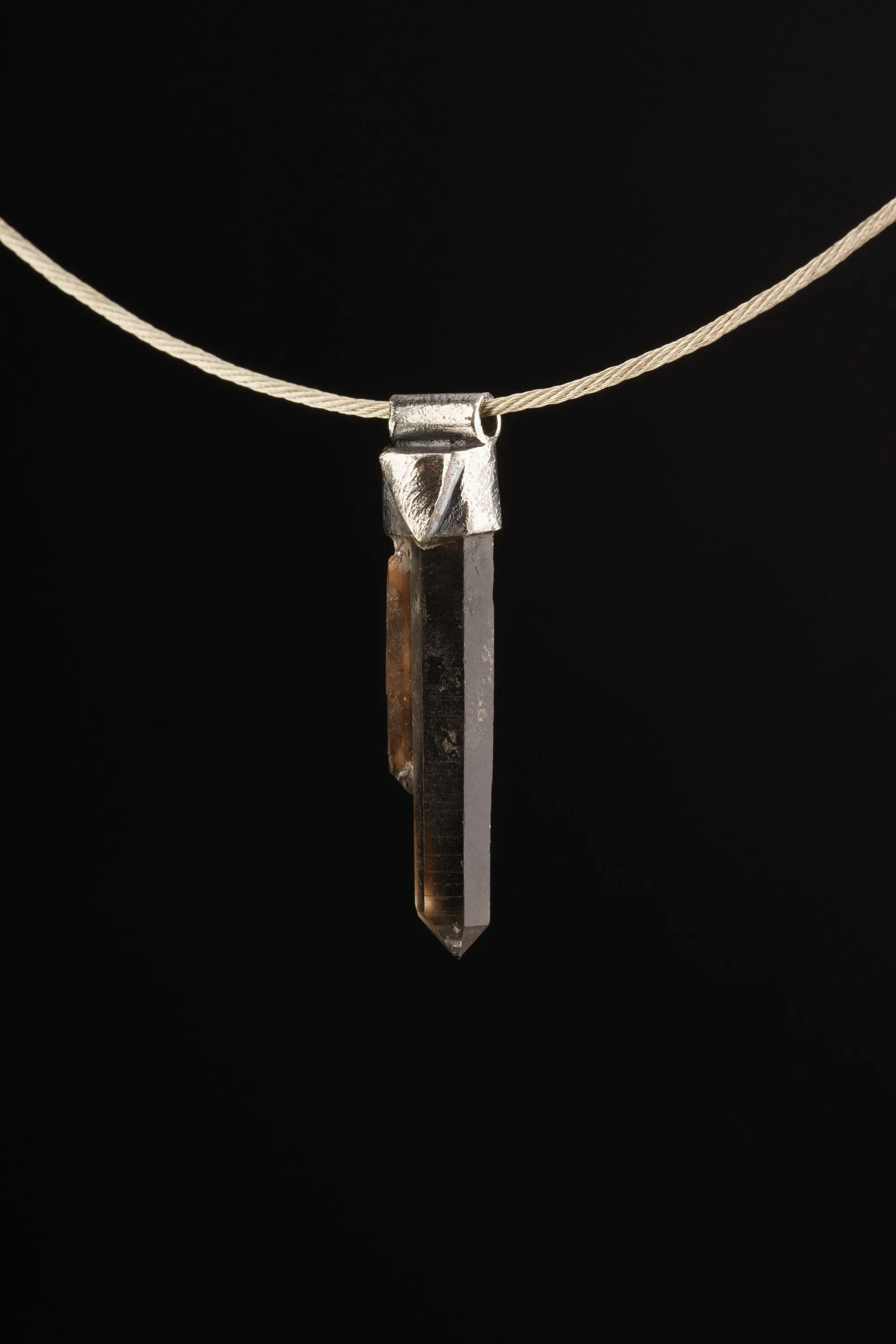 Australian Twin Smokey Citrine Phantom Stack Pendant with Organic Textured Sterling Silver Crystal Charm Scorpio Zodiac Solar Plexus Chakra