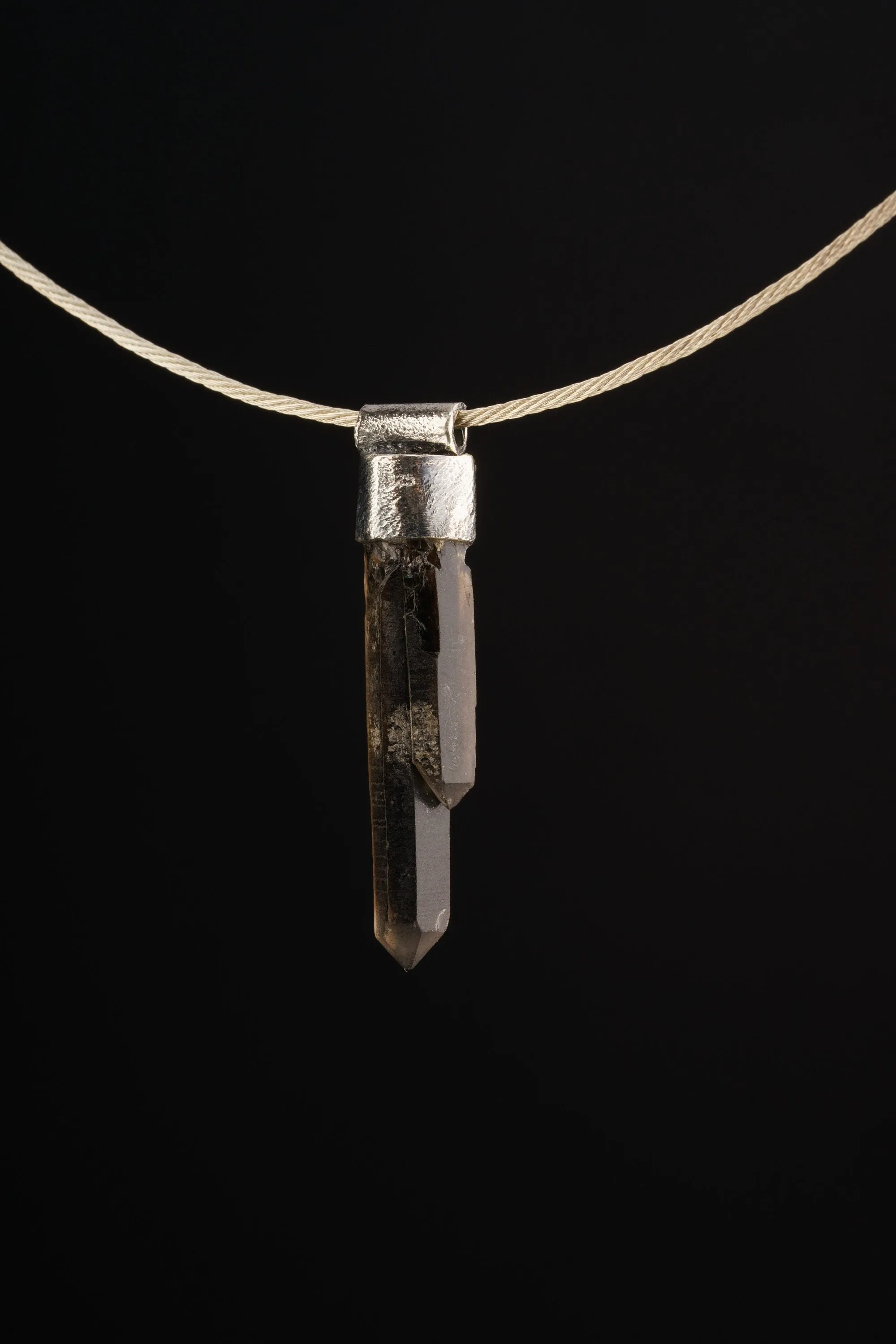 Australian Twin Smokey Citrine Phantom Stack Pendant with Organic Textured Sterling Silver Crystal Charm Scorpio Zodiac Solar Plexus Chakra
