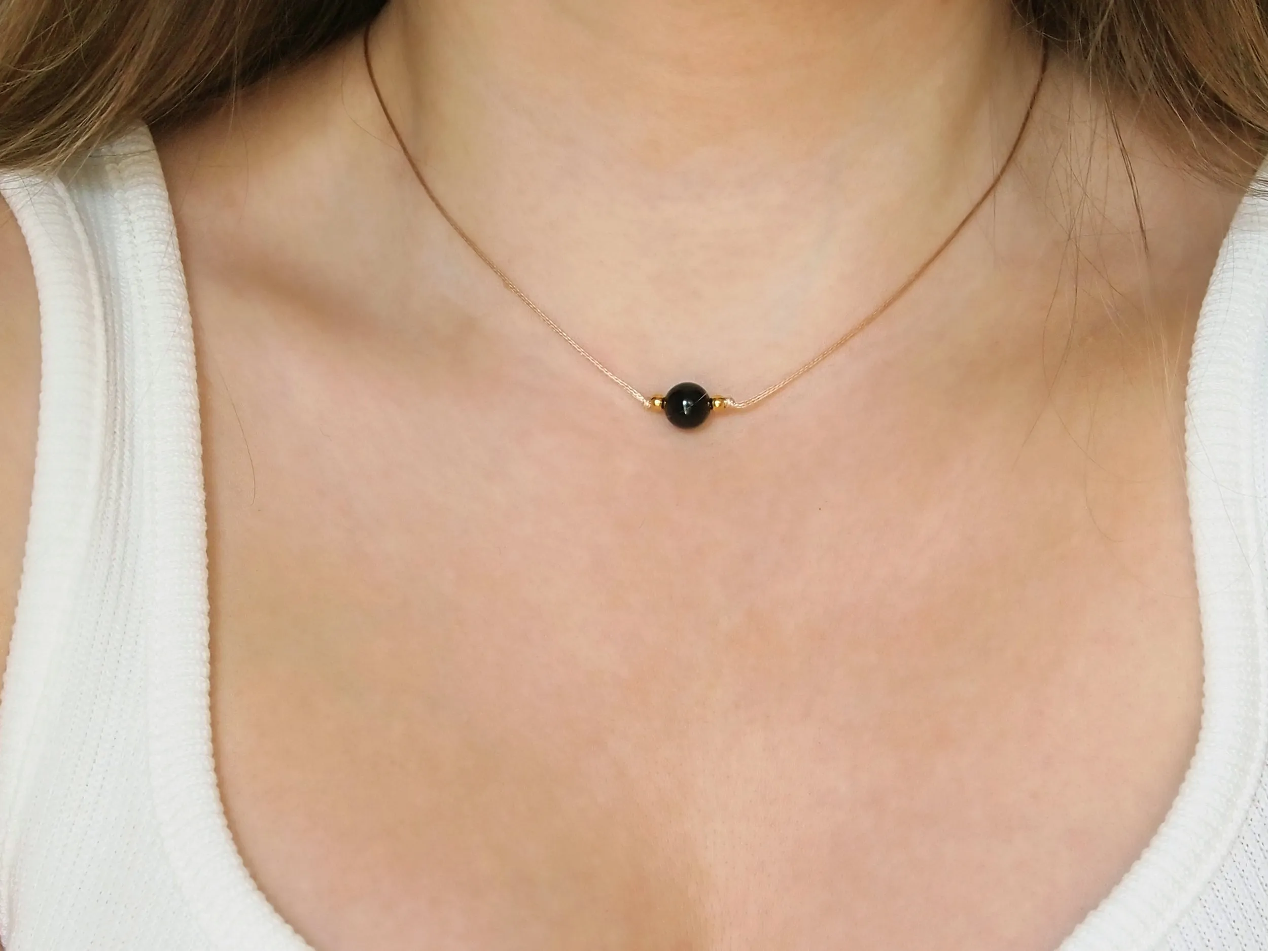 Black tourmaline cord necklace