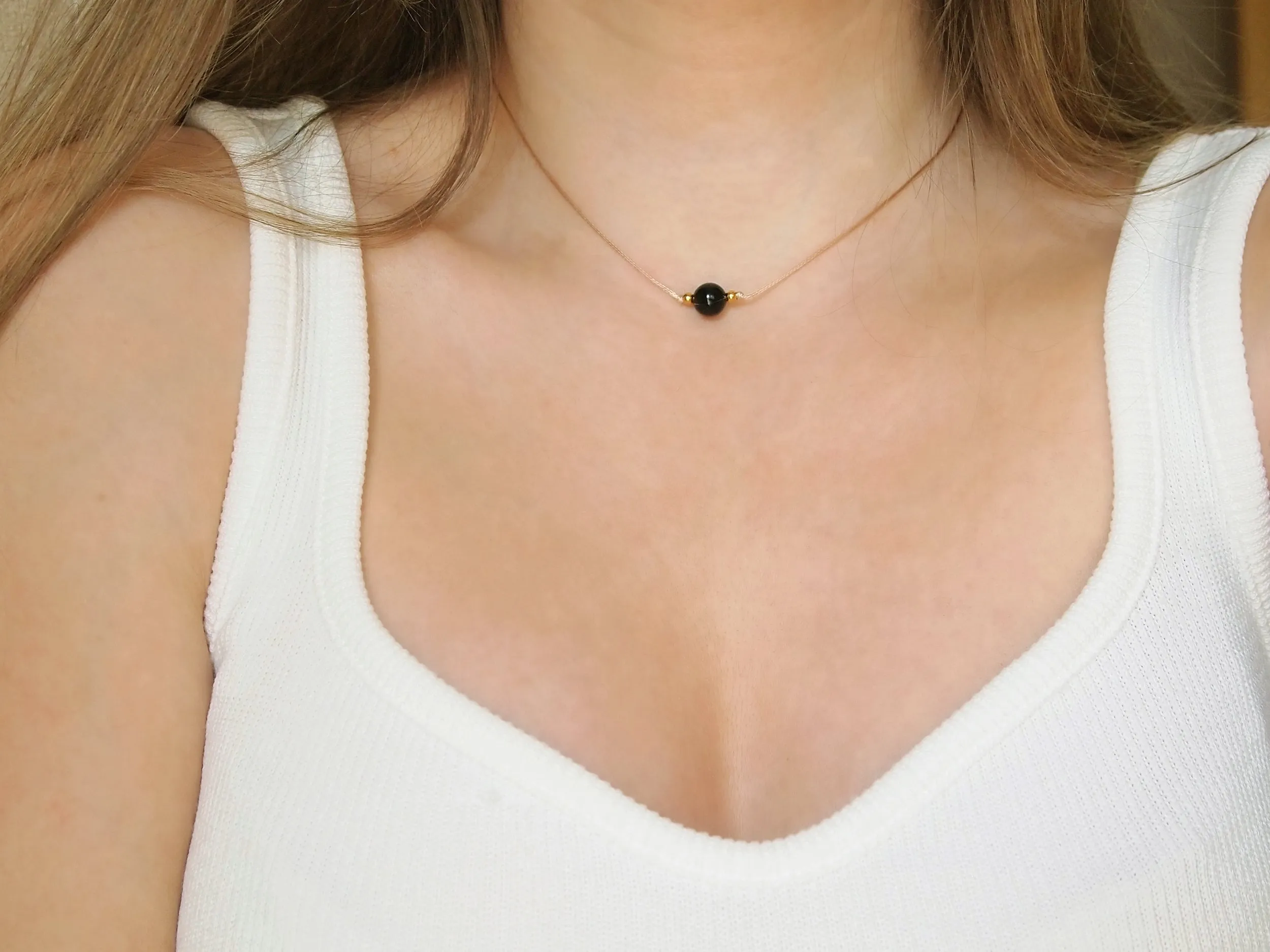 Black tourmaline cord necklace