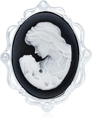 Bling Jewelry Classic Antique Vintage Style Blue Black White Carved Oval Simple Framed Victorian Lady Portrait Mother Cameo Pendant Necklace For Women Wife .925 Sterling Silver Customizable