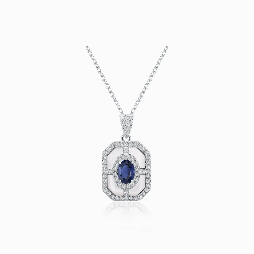 Blue Sapphire Necklace in White Gold