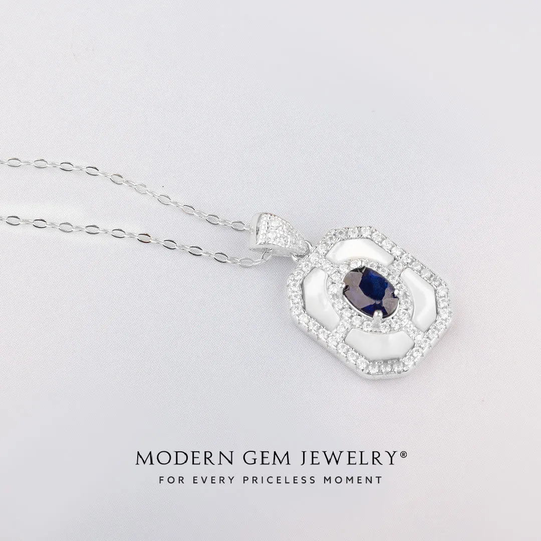 Blue Sapphire Necklace in White Gold
