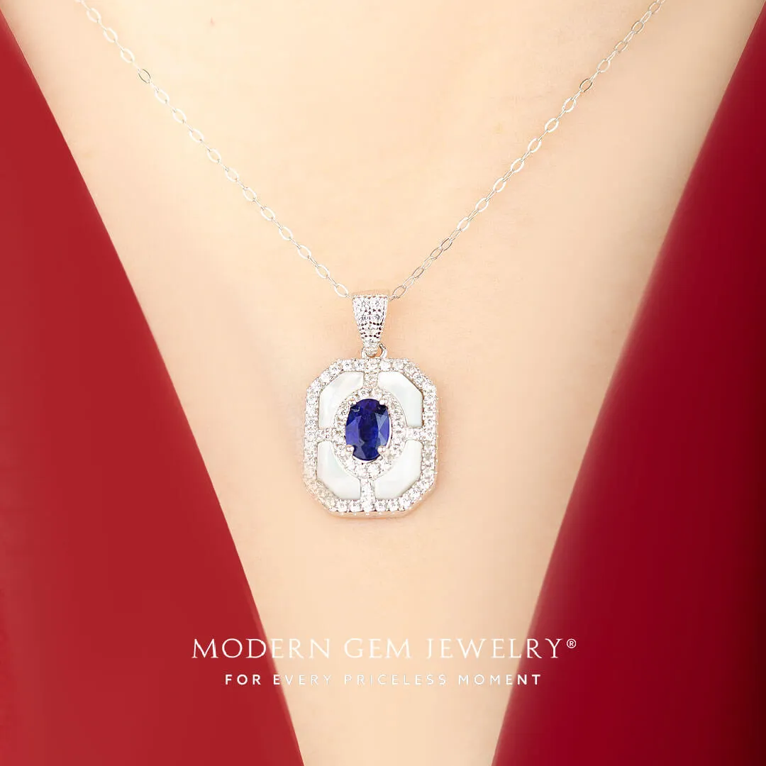 Blue Sapphire Necklace in White Gold