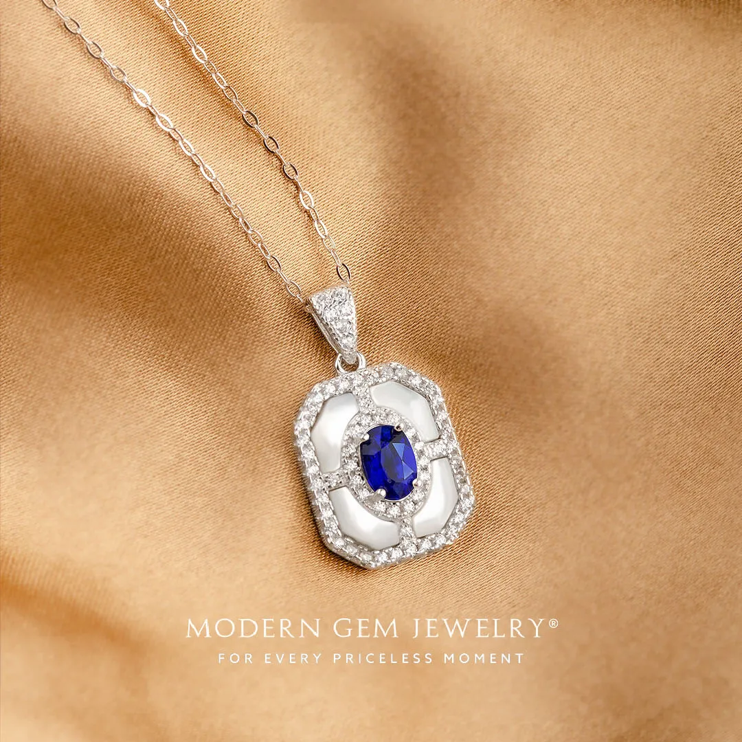 Blue Sapphire Necklace in White Gold