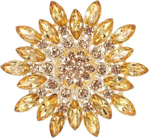 Colorful Rhinestone Crystal Sunflower Brooch Pin Vintage Elegant Creative Sunflower Classic Wedding Fashion Broach Pin for Women Dress Hat Decoration Gift(Gold)