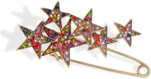 Colorful Rhinestone Stars Brooch Pin for Women Fashion Cute Crystals Starles Brooches Lapel Pins Antique Gold Plated Red Birthstone Celestial Dress Accessories Decoration Jewelry Gift
