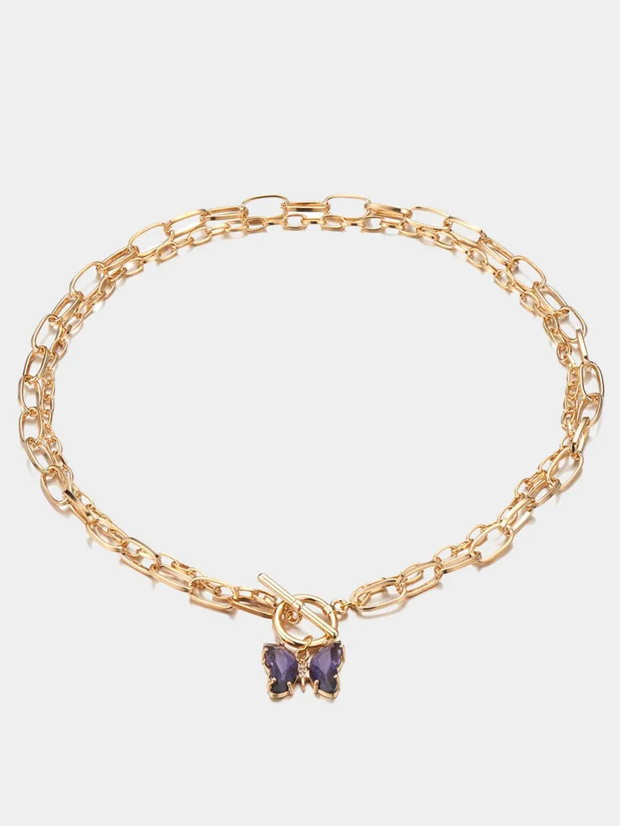 Crystal Butterfly Pendant Necklace MSE00131