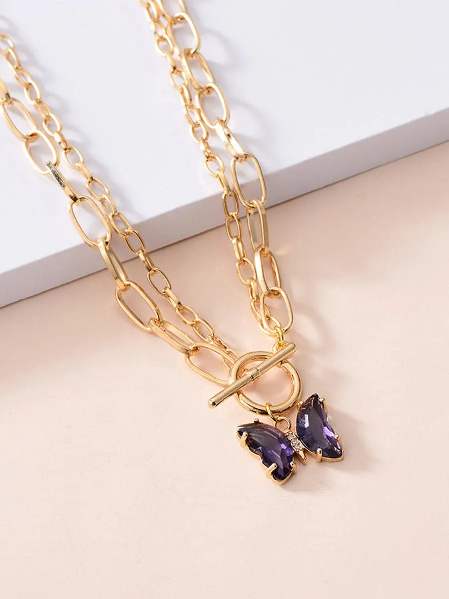 Crystal Butterfly Pendant Necklace MSE00131