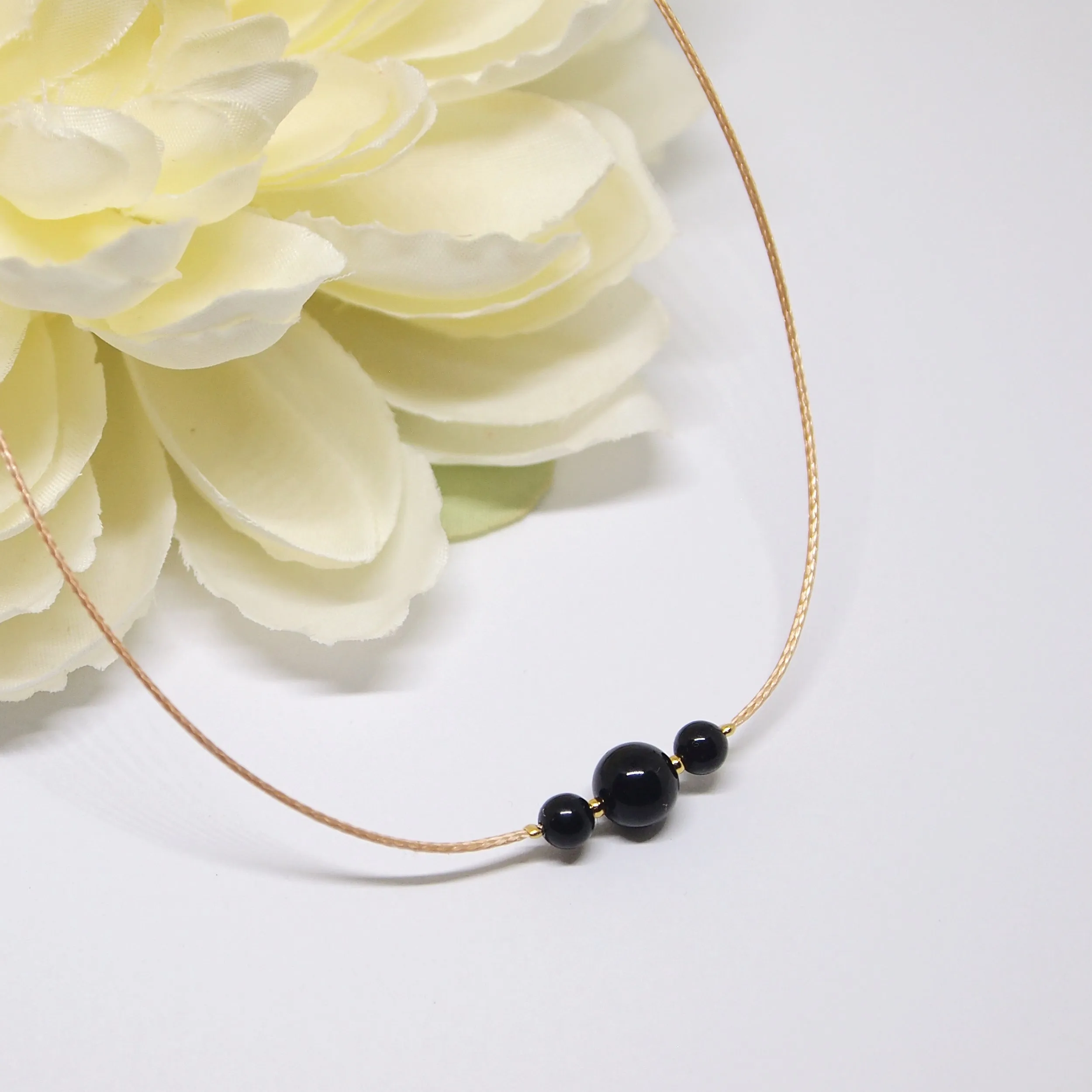 Dainty Black tourmaline beaded choker