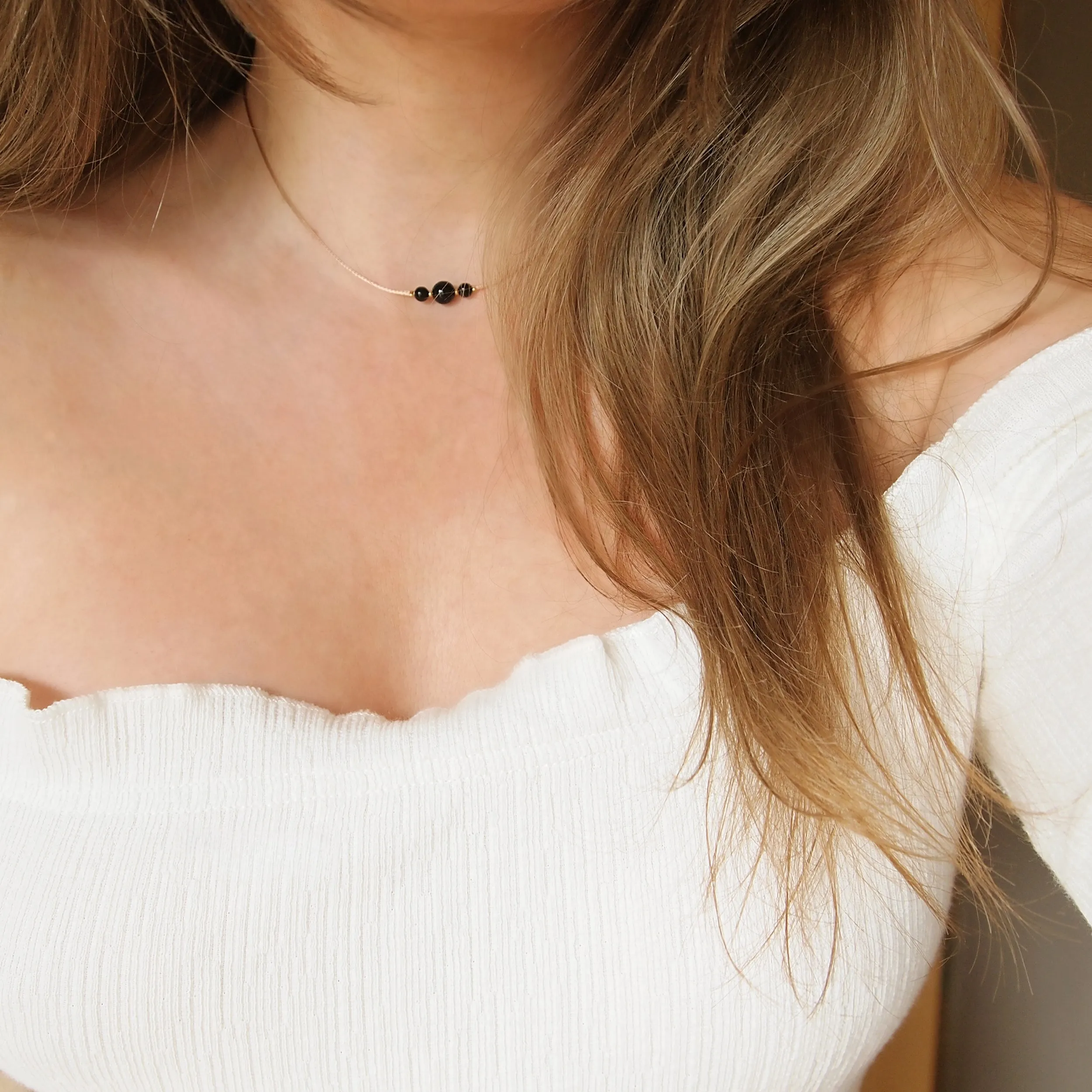 Dainty Black tourmaline beaded choker