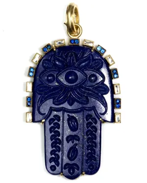 Diamond Sapphire and Lapis Hamsa Pendant