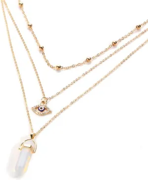 DouuYuhet Crystal Necklaces Handmade Natural Gemstone Evil Eye Vintage Boho Moon Sun Jewelry Chakra Stone Amethyst Rose Quartz Carnelian Obsidian Aventurine Pendant for Women Girls