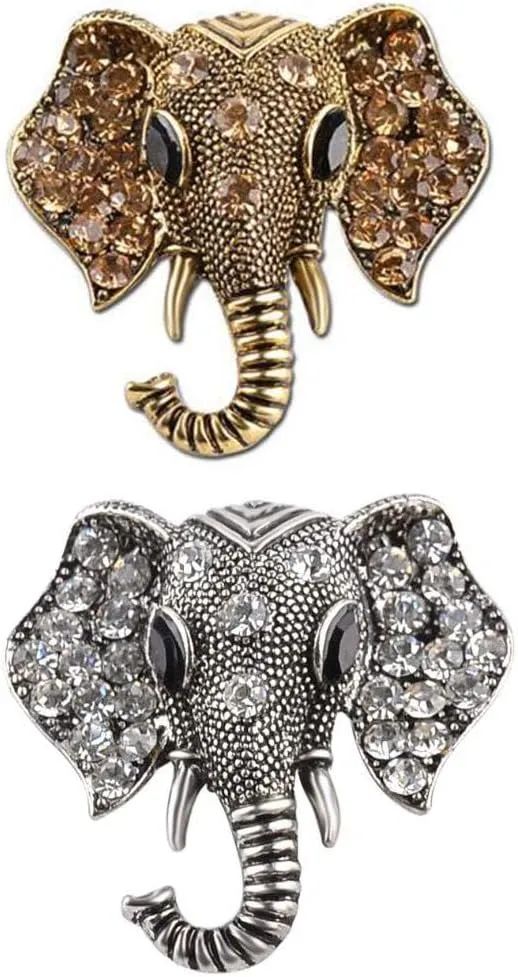 Elephant Brooch Pin Retro Crystal Animal Shape Elephant Brooches for women Men 2 Pack