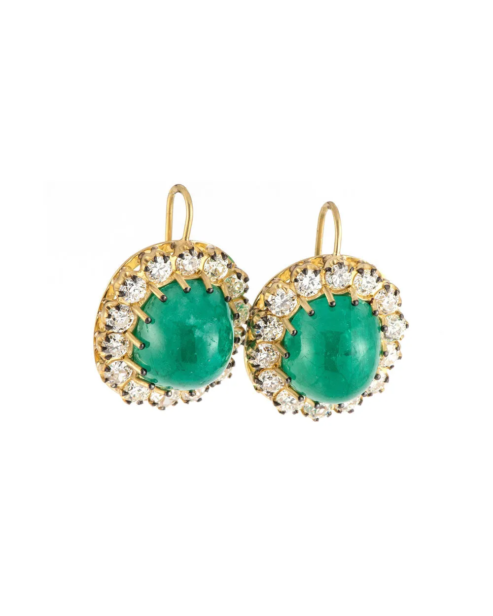 Emerald and Diamond Button Earrings