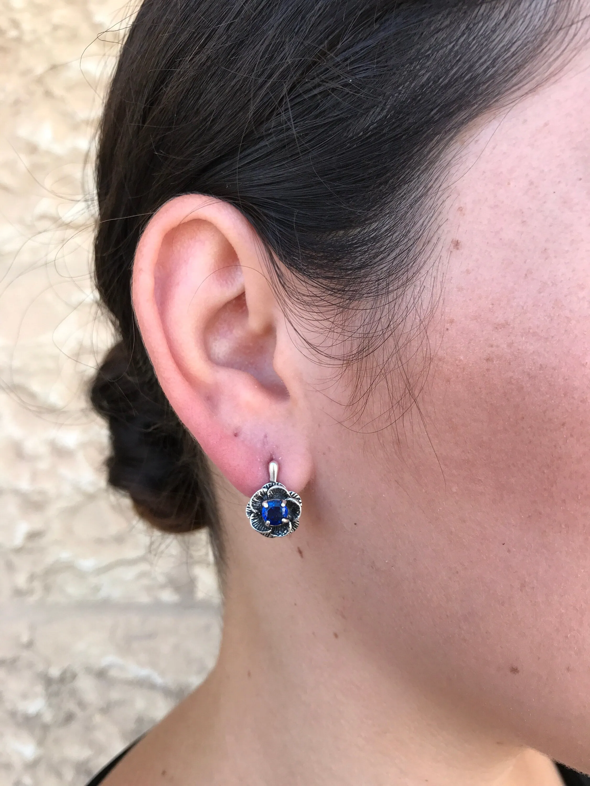 Emerald Flower Earrings - Vintage Flower Earrings - Rose Emerald Earrings