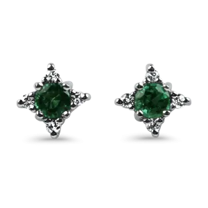 Estate 14k White Gold Emerald & Diamond Stud Earrings