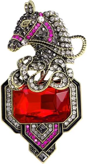 Exaggerated Princess Cut Crystal Horse Brooch Pin for Women Unisex Antique Gold Plated Rhinestone Cluster Animal Brooches Lapel Pins Vintage Lightweight Dress Accessories Jewelry