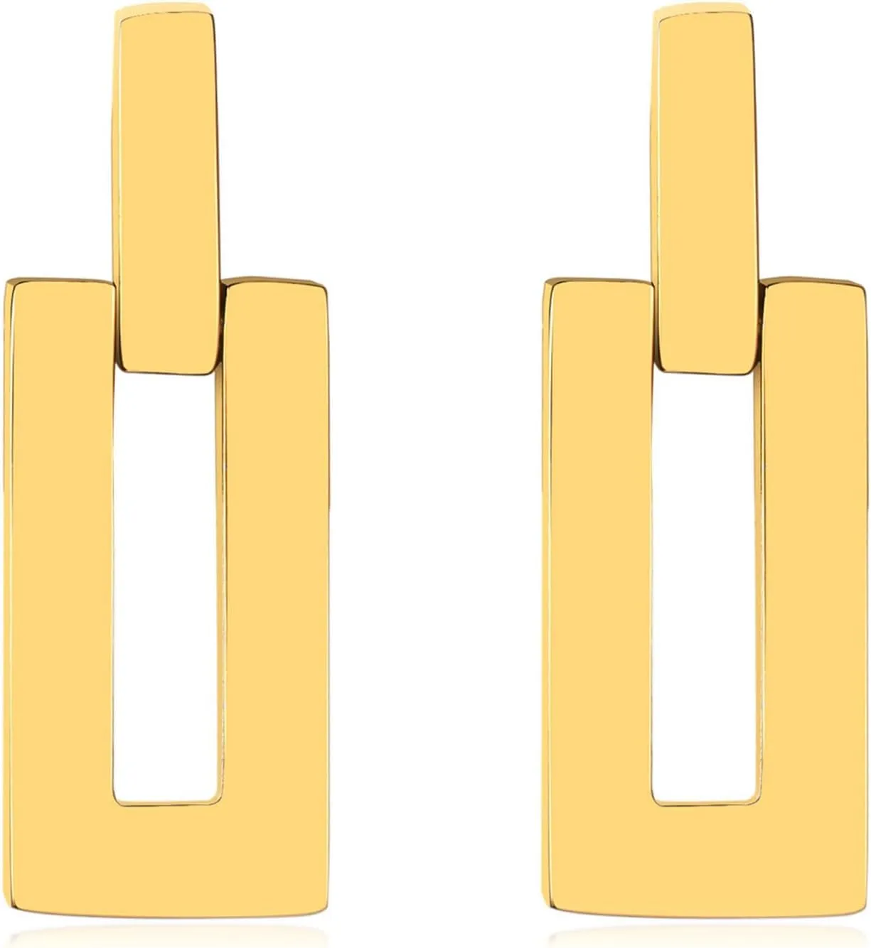 Fashion 18K Gold Plated Dangle Drop Earrings Stainless Steel Rectangle Stud Earrings