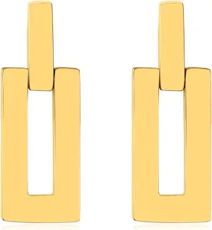 Fashion 18K Gold Plated Dangle Drop Earrings Stainless Steel Rectangle Stud Earrings