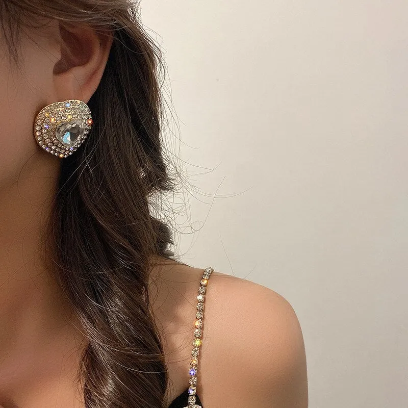 Fashion Golden Heart Crystal Choker Necklaces for Women Geometric Chain Necklaces