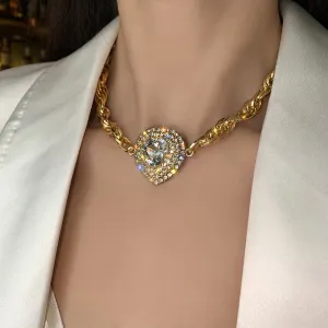 Fashion Golden Heart Crystal Choker Necklaces for Women Geometric Chain Necklaces