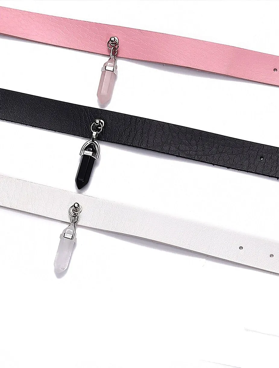 Faux Leather Crystal Choker Necklace
