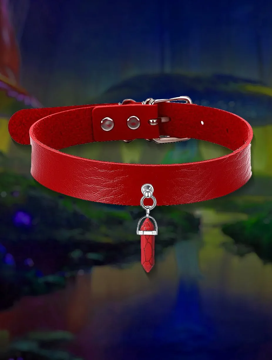 Faux Leather Crystal Choker Necklace