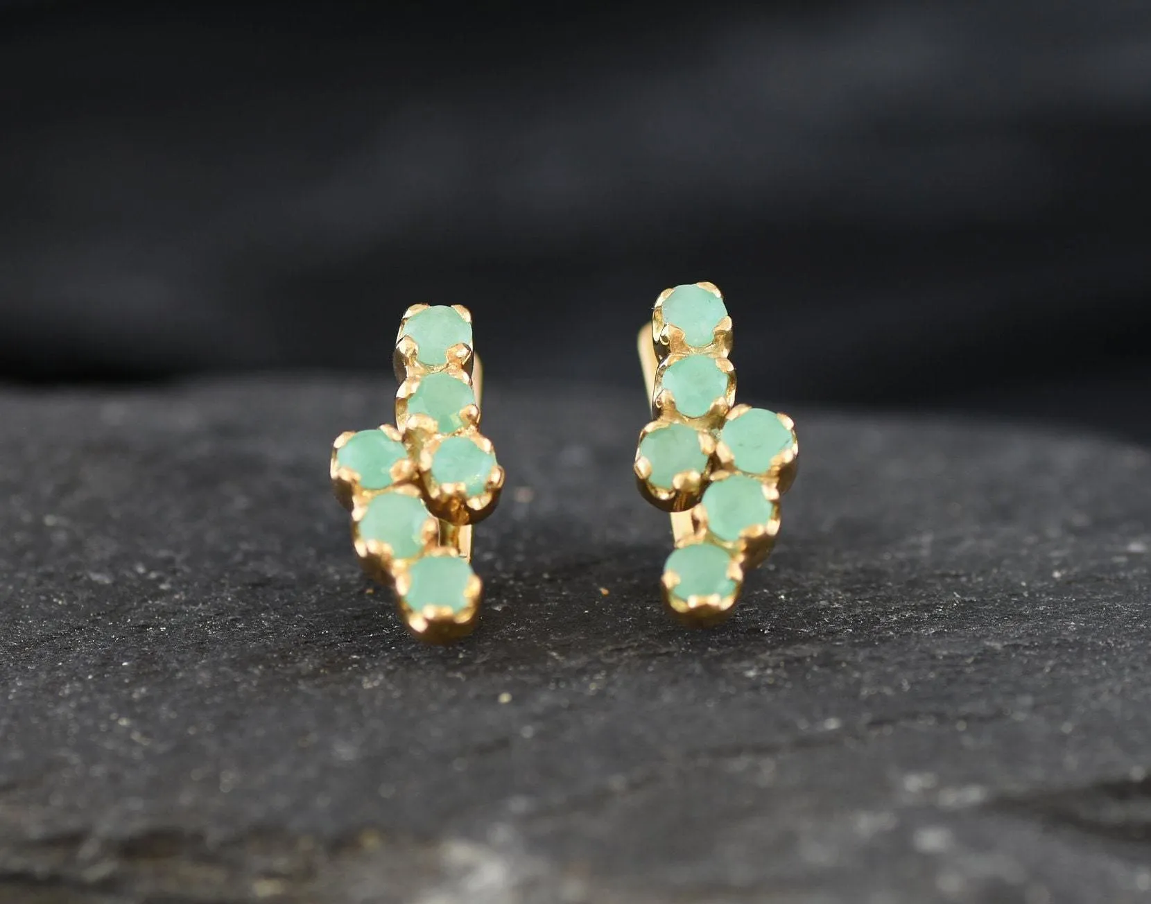 Gold Emerald Earrings - Natural Emerald Earrings May Birthstone Earrings